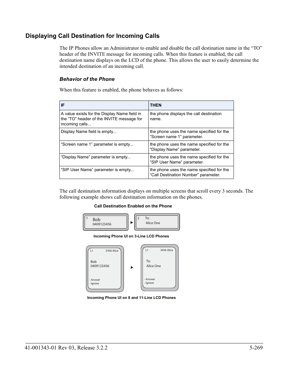 Displaying call destination for incoming calls, Behavior of the phone | AASTRA 6700i series, 9143, 9480i, 9480i CT SIP Administrator Guide EN User Manual | Page 546 / 1049