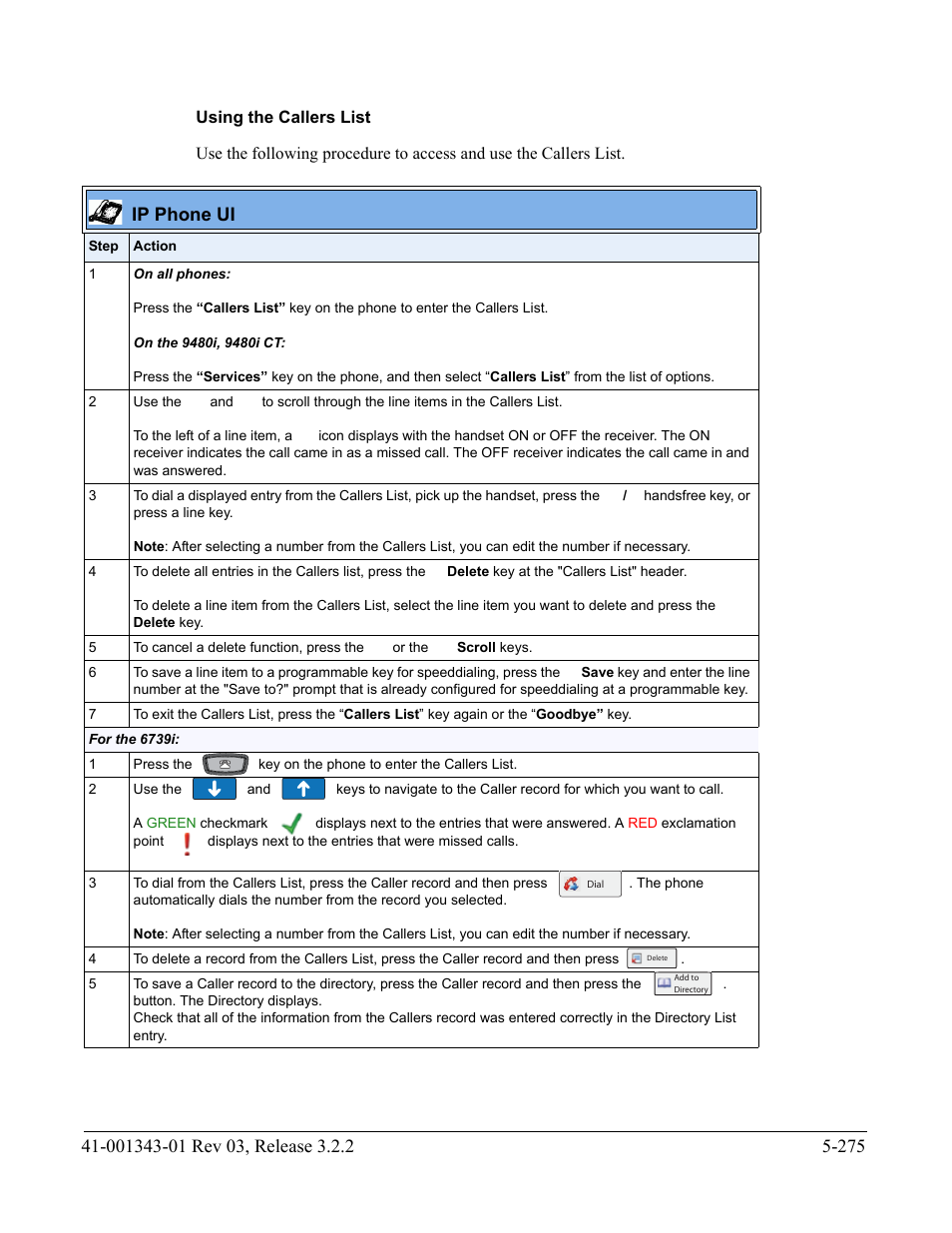 Using the callers list, Ip phone ui | AASTRA 6700i series, 9143, 9480i, 9480i CT SIP Administrator Guide EN User Manual | Page 552 / 1049