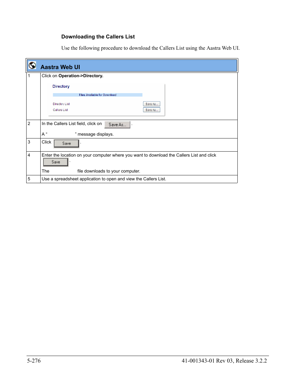 Downloading the callers list | AASTRA 6700i series, 9143, 9480i, 9480i CT SIP Administrator Guide EN User Manual | Page 553 / 1049