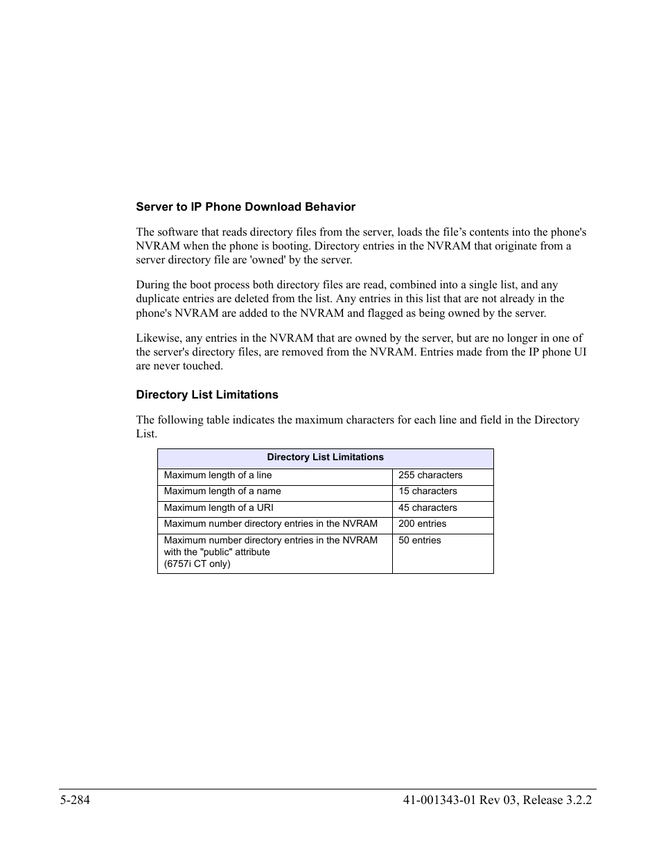 Server to ip phone download behavior, Directory list limitations | AASTRA 6700i series, 9143, 9480i, 9480i CT SIP Administrator Guide EN User Manual | Page 561 / 1049