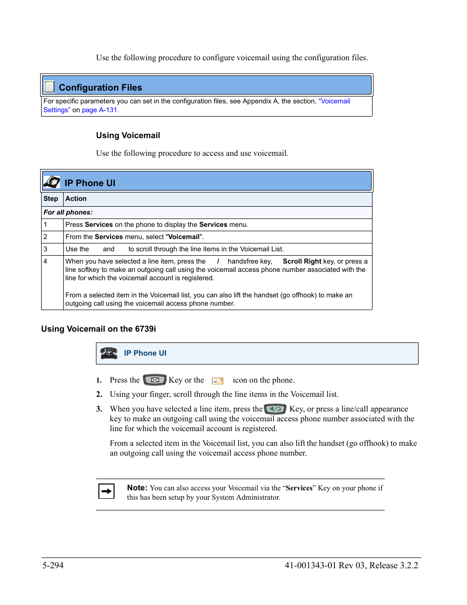 Using voicemail, Using voicemail on the 6739i | AASTRA 6700i series, 9143, 9480i, 9480i CT SIP Administrator Guide EN User Manual | Page 571 / 1049