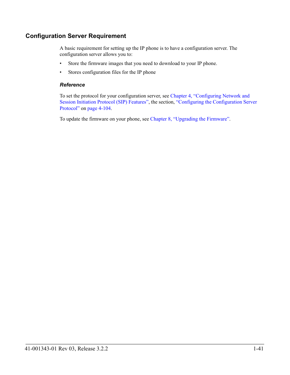 Configuration server requirement, Reference, Configuration server requirement -41 | AASTRA 6700i series, 9143, 9480i, 9480i CT SIP Administrator Guide EN User Manual | Page 58 / 1049