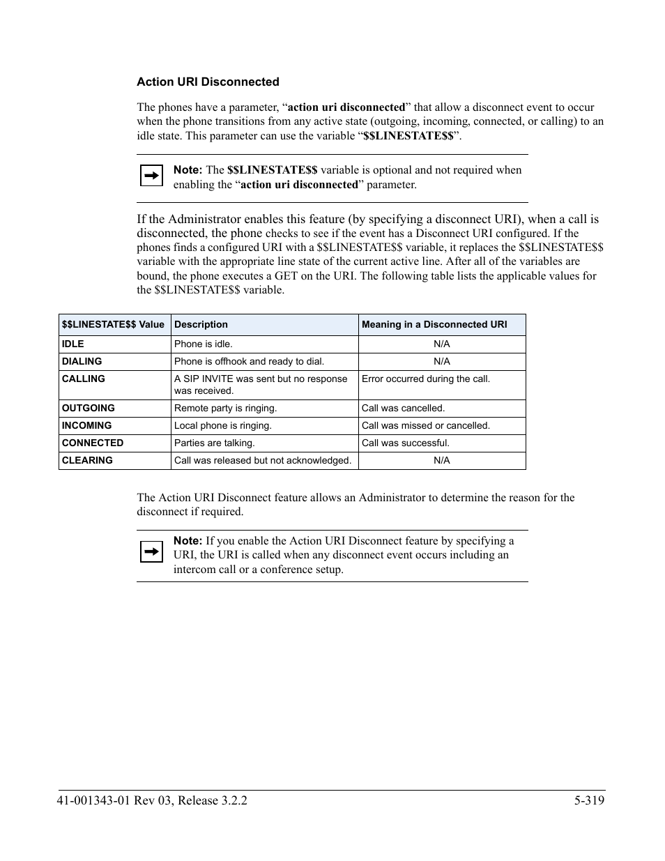 Action uri disconnected | AASTRA 6700i series, 9143, 9480i, 9480i CT SIP Administrator Guide EN User Manual | Page 596 / 1049