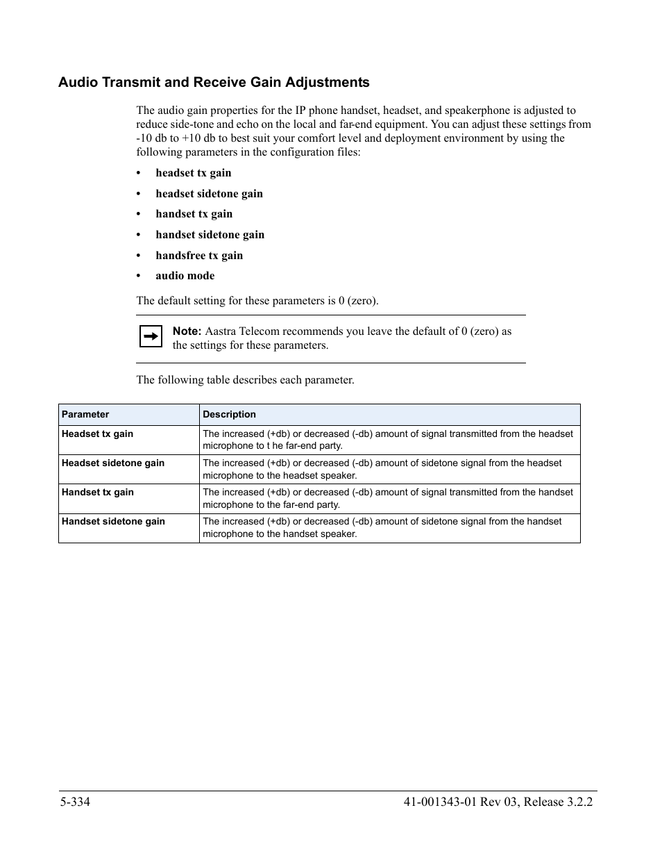 Audio transmit and receive gain adjustments, Audio transmit and receive gain adjustments -334 | AASTRA 6700i series, 9143, 9480i, 9480i CT SIP Administrator Guide EN User Manual | Page 611 / 1049