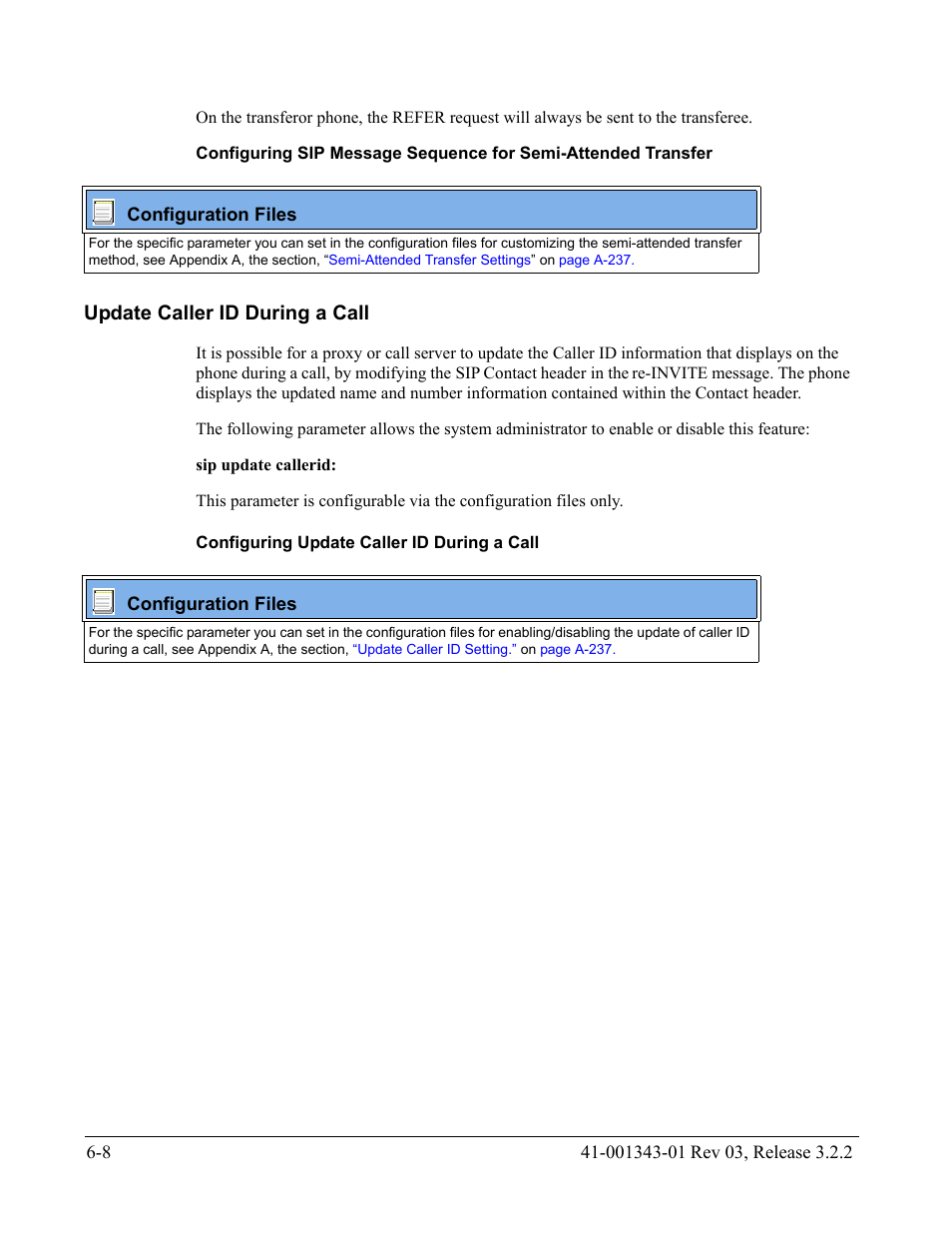 Update caller id during a call, Configuring update caller id during a call, Update caller id during a call -8 | AASTRA 6700i series, 9143, 9480i, 9480i CT SIP Administrator Guide EN User Manual | Page 635 / 1049