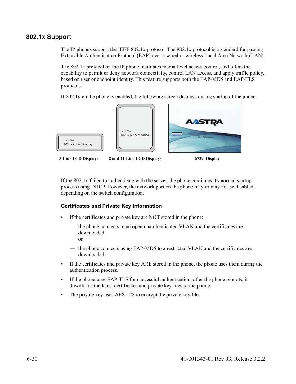 1x support, Certificates and private key information, 1x support -30 | Support | AASTRA 6700i series, 9143, 9480i, 9480i CT SIP Administrator Guide EN User Manual | Page 657 / 1049