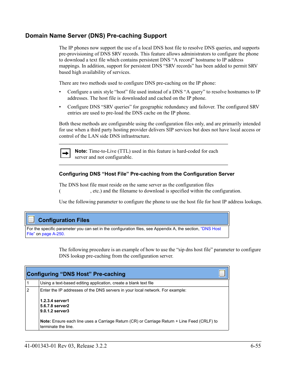 Domain name server (dns) pre-caching support, Domain name server (dns) pre-caching support -55 | AASTRA 6700i series, 9143, 9480i, 9480i CT SIP Administrator Guide EN User Manual | Page 682 / 1049