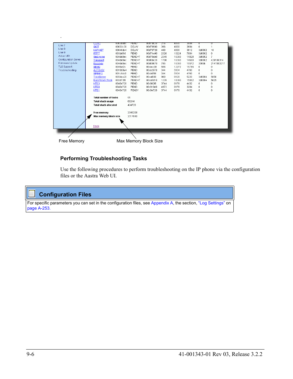 Performing troubleshooting tasks, Performing, Troubleshooting tasks | AASTRA 6700i series, 9143, 9480i, 9480i CT SIP Administrator Guide EN User Manual | Page 709 / 1049