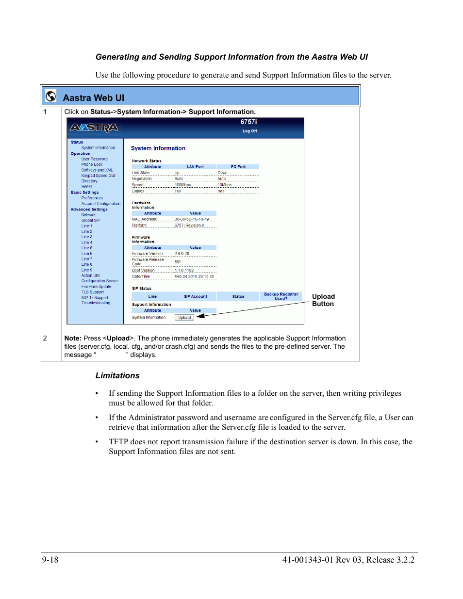Limitations | AASTRA 6700i series, 9143, 9480i, 9480i CT SIP Administrator Guide EN User Manual | Page 721 / 1049