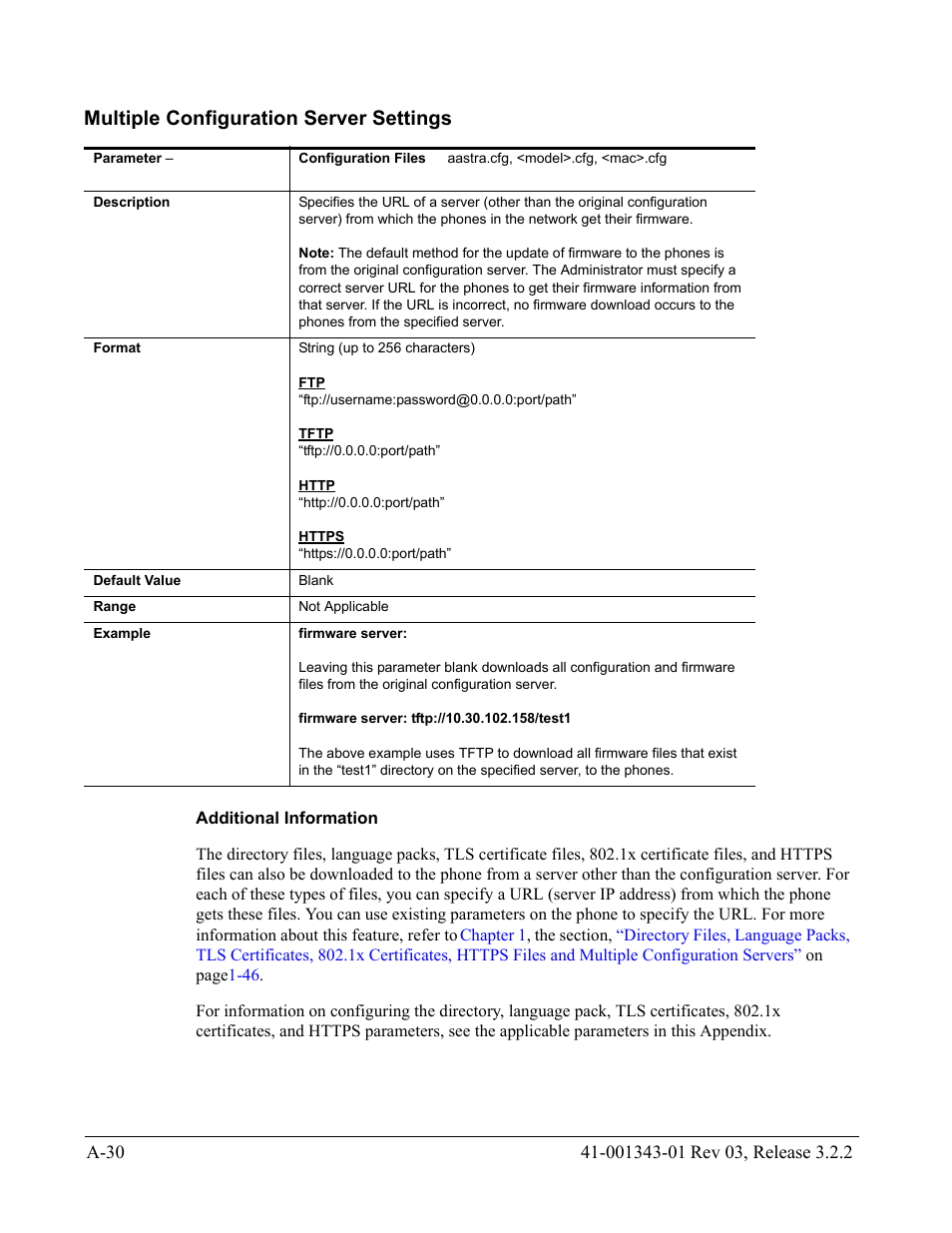 Multiple configuration server settings, Additional information, Multiple | Configuration server settings | AASTRA 6700i series, 9143, 9480i, 9480i CT SIP Administrator Guide EN User Manual | Page 761 / 1049