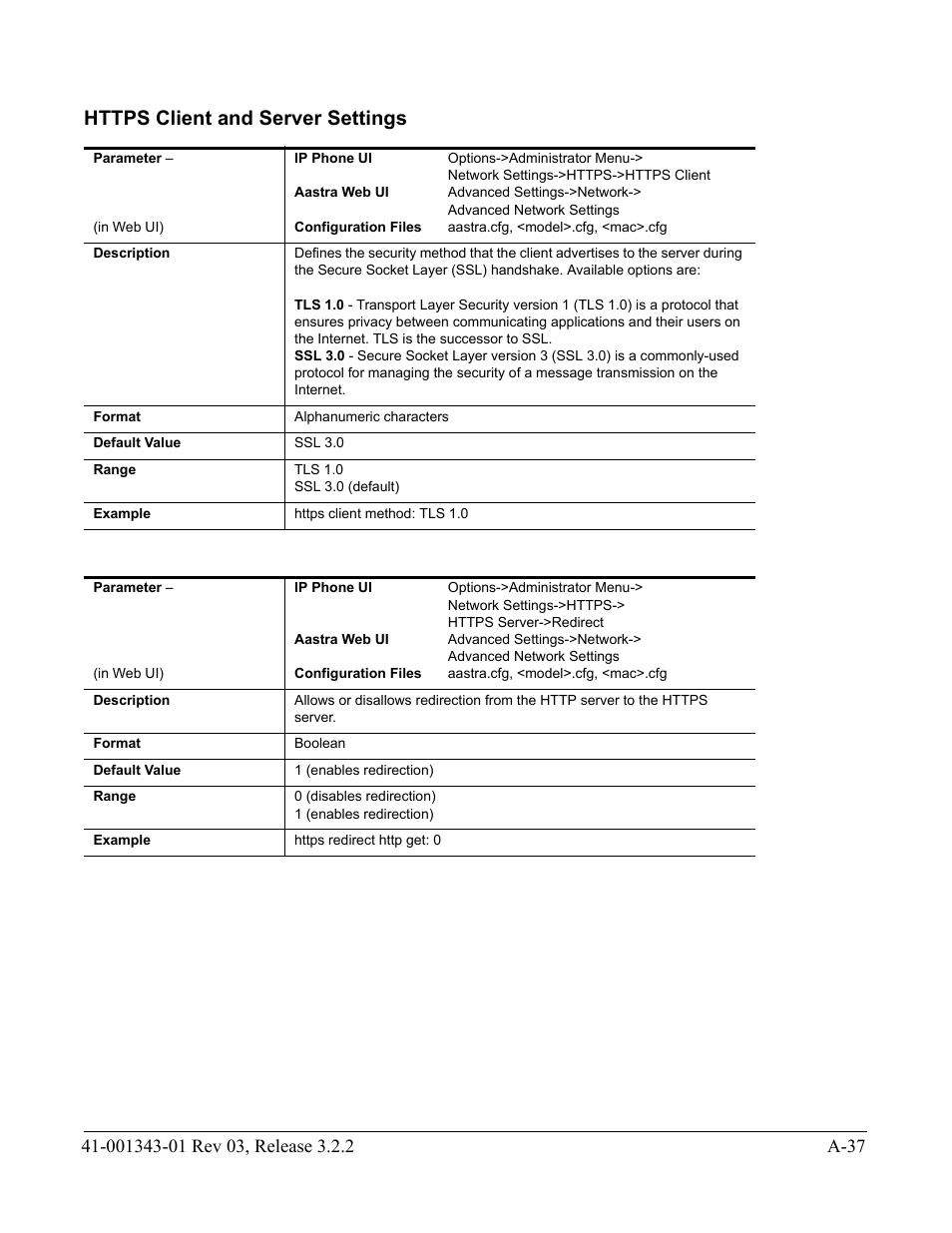 Https client and server settings, Https client, And server settings | AASTRA 6700i series, 9143, 9480i, 9480i CT SIP Administrator Guide EN User Manual | Page 768 / 1049