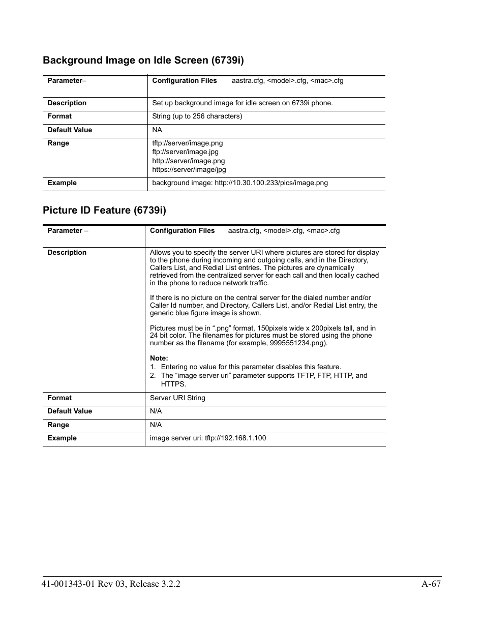 Background image on idle screen (6739i), Picture id feature (6739i) | AASTRA 6700i series, 9143, 9480i, 9480i CT SIP Administrator Guide EN User Manual | Page 798 / 1049