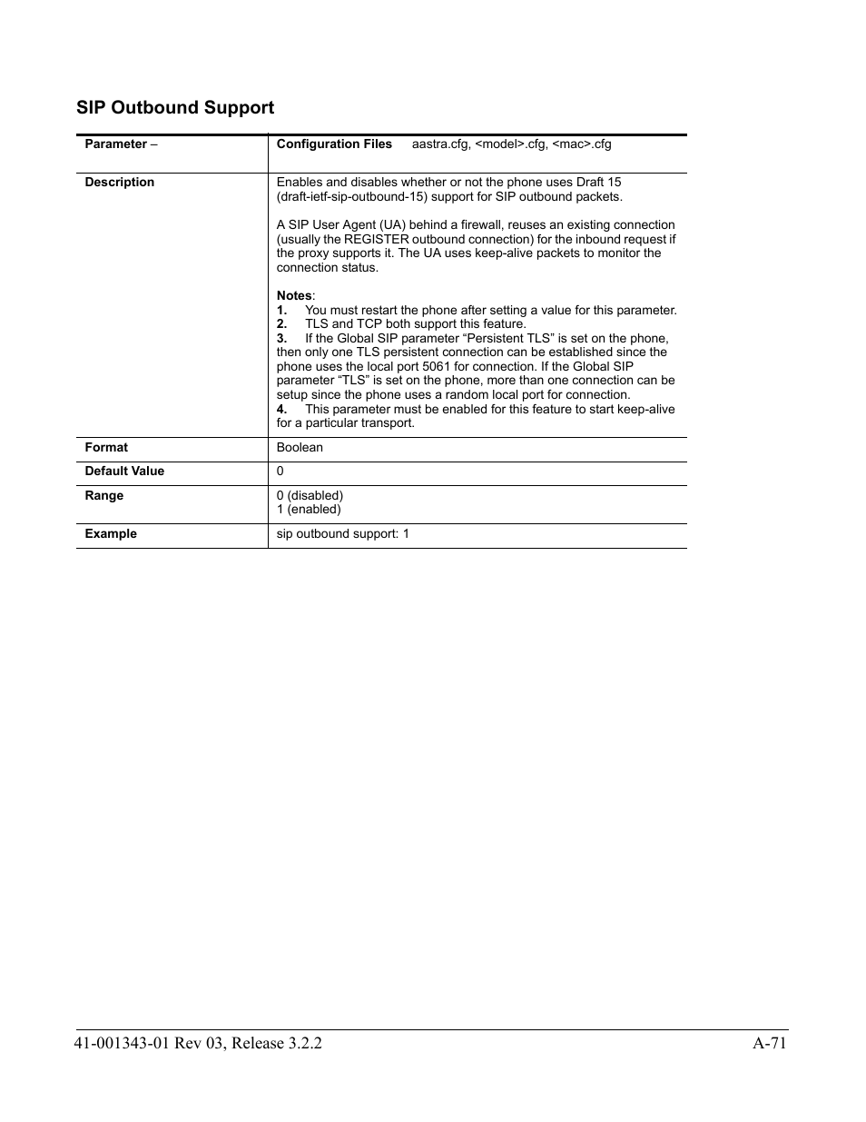 Sip outbound support, Sip outbound, Support | AASTRA 6700i series, 9143, 9480i, 9480i CT SIP Administrator Guide EN User Manual | Page 802 / 1049