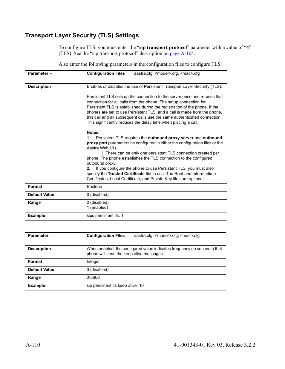 Transport layer security (tls) settings, Section, Transport layer | Security (tls) settings | AASTRA 6700i series, 9143, 9480i, 9480i CT SIP Administrator Guide EN User Manual | Page 841 / 1049