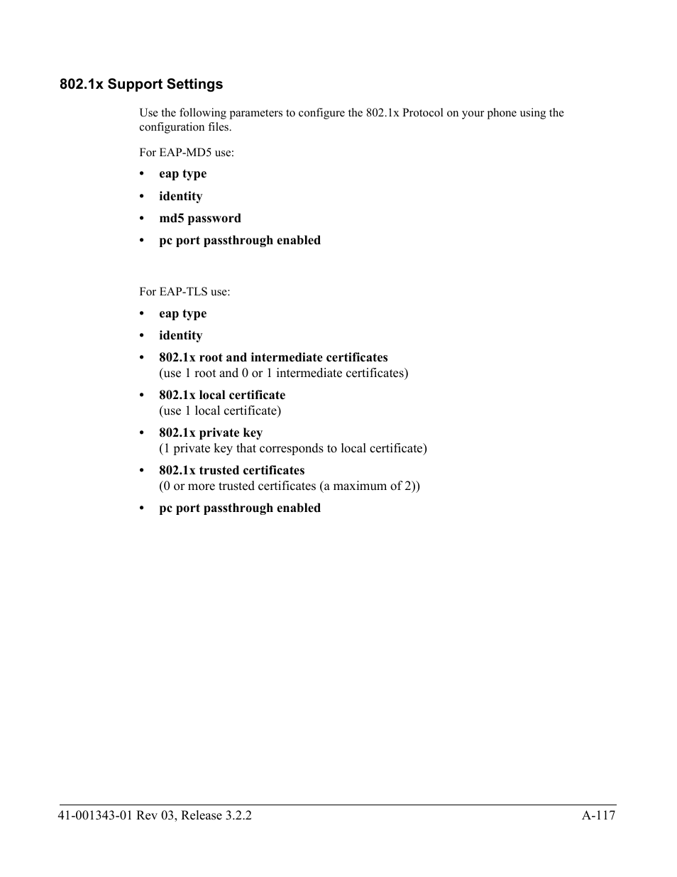1x support settings | AASTRA 6700i series, 9143, 9480i, 9480i CT SIP Administrator Guide EN User Manual | Page 848 / 1049