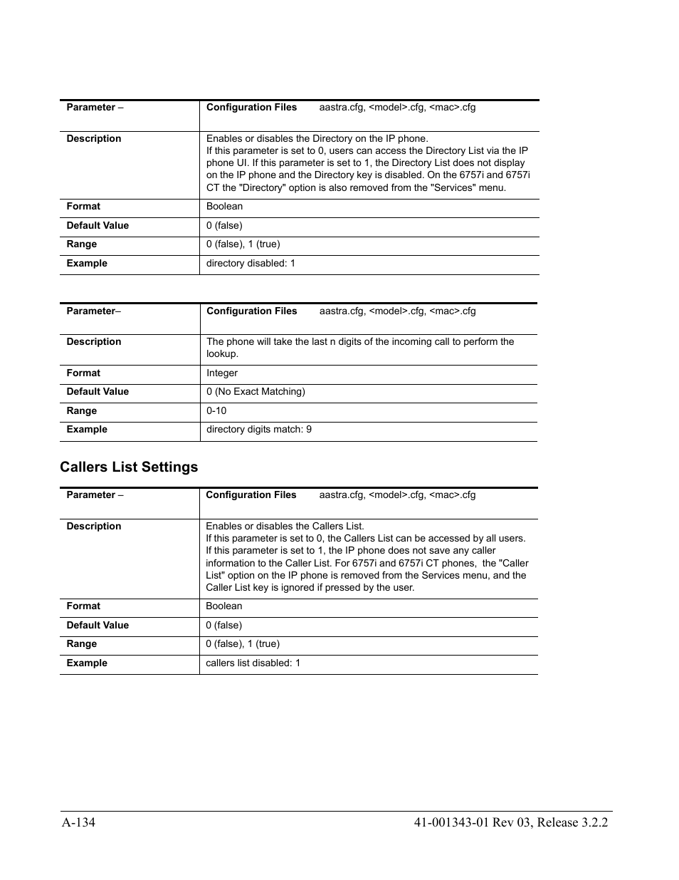 Callers list settings | AASTRA 6700i series, 9143, 9480i, 9480i CT SIP Administrator Guide EN User Manual | Page 865 / 1049