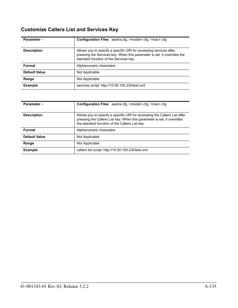 Customize callers list and services key, Customize, Callers list and services key | AASTRA 6700i series, 9143, 9480i, 9480i CT SIP Administrator Guide EN User Manual | Page 866 / 1049