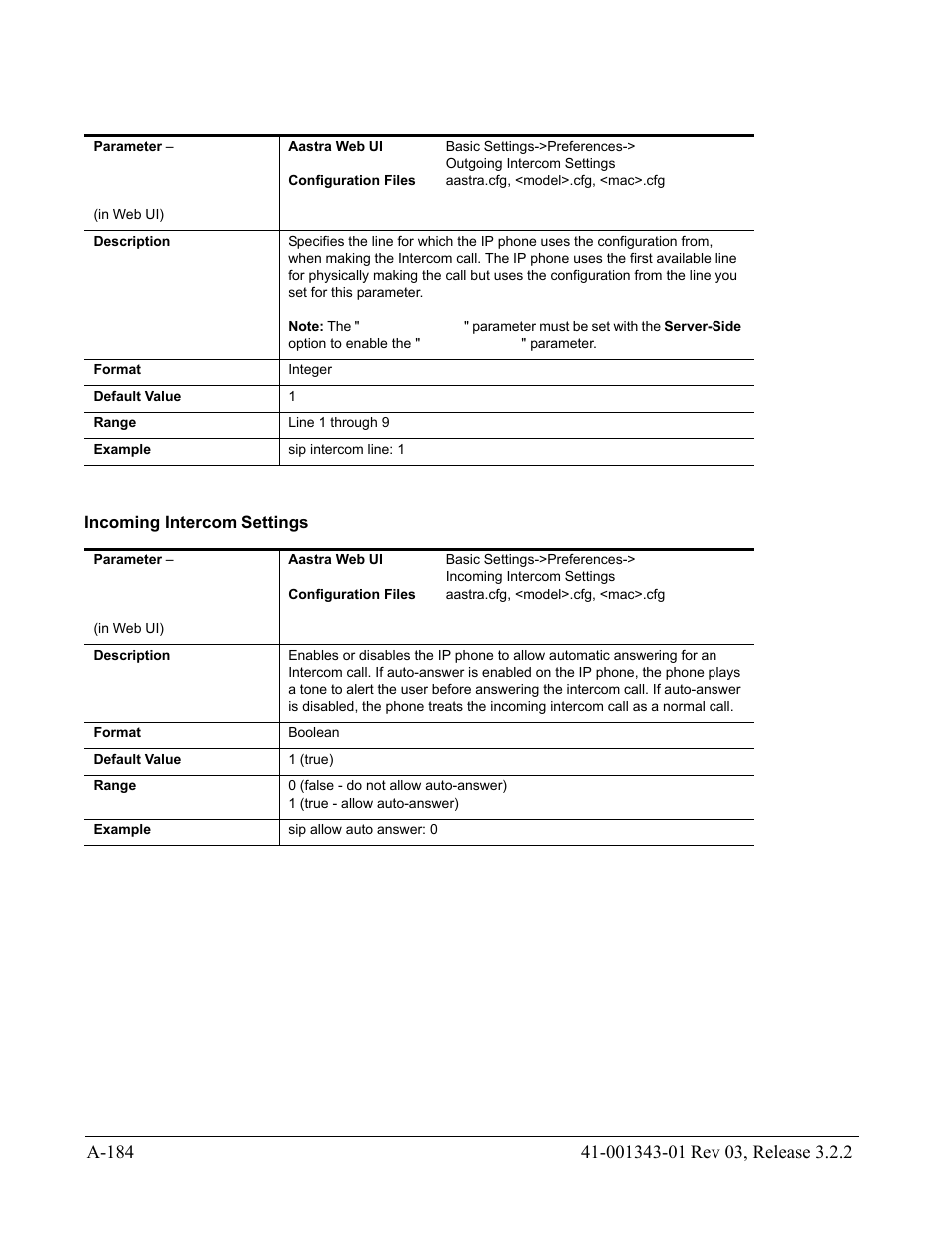 Incoming intercom settings, Section | AASTRA 6700i series, 9143, 9480i, 9480i CT SIP Administrator Guide EN User Manual | Page 915 / 1049