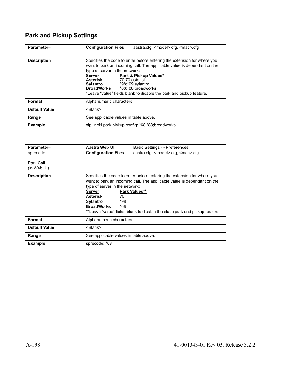 Park and pickup settings | AASTRA 6700i series, 9143, 9480i, 9480i CT SIP Administrator Guide EN User Manual | Page 929 / 1049