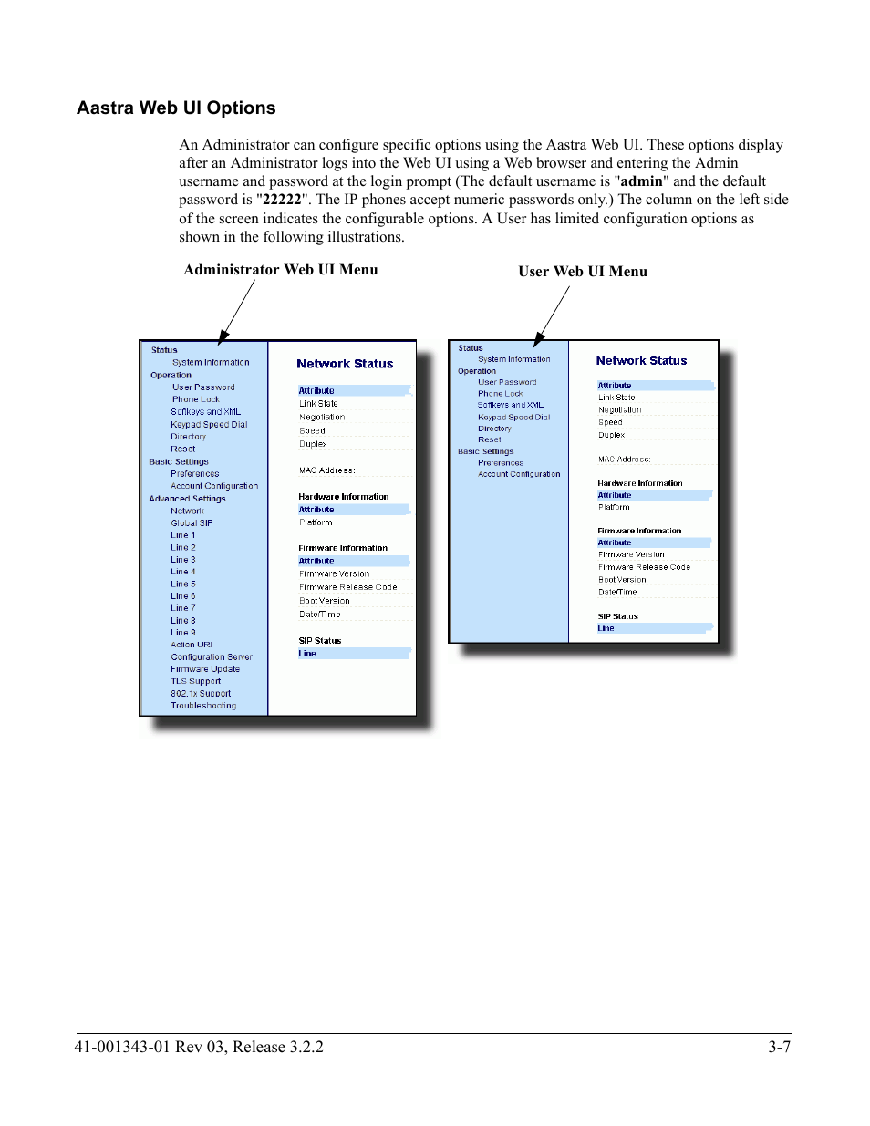 Aastra web ui options, Aastra web ui options -7 | AASTRA 6700i series, 9143, 9480i, 9480i CT SIP Administrator Guide EN User Manual | Page 94 / 1049