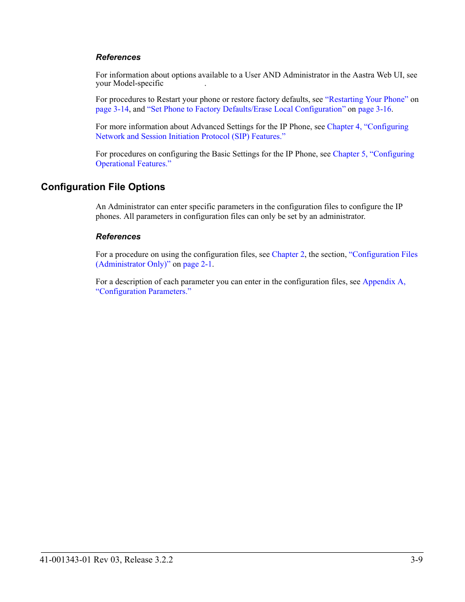 References, Configuration file options, Configuration file options -9 | AASTRA 6700i series, 9143, 9480i, 9480i CT SIP Administrator Guide EN User Manual | Page 96 / 1049