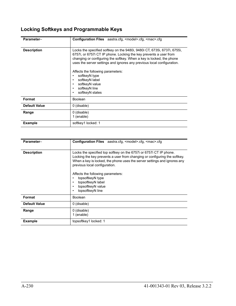 Locking softkeys and programmable keys | AASTRA 6700i series, 9143, 9480i, 9480i CT SIP Administrator Guide EN User Manual | Page 961 / 1049