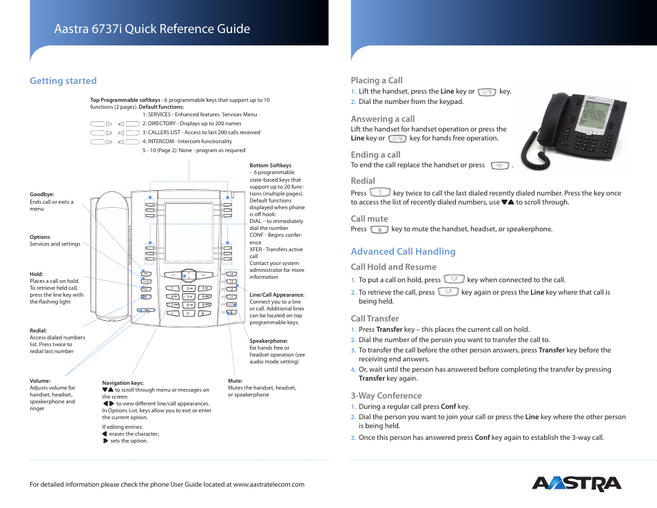 AASTRA 6737i Quick Reference Guide EN User Manual | 2 pages