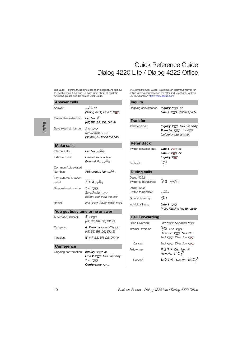 AASTRA 4222 Office for BusinessPhone Quick Reference Guide User Manual | Page 10 / 40