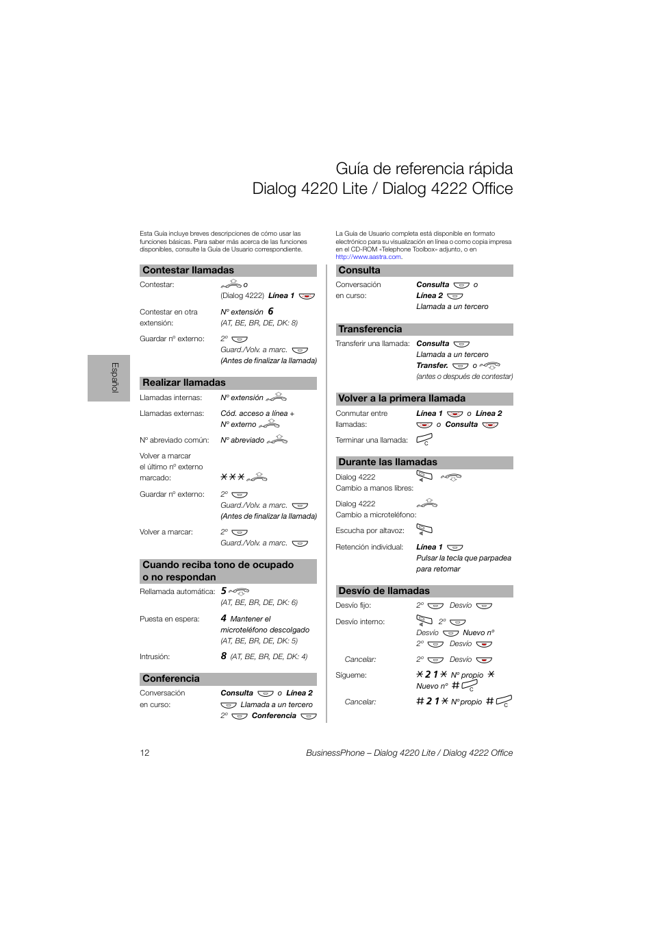 AASTRA 4222 Office for BusinessPhone Quick Reference Guide User Manual | Page 12 / 40