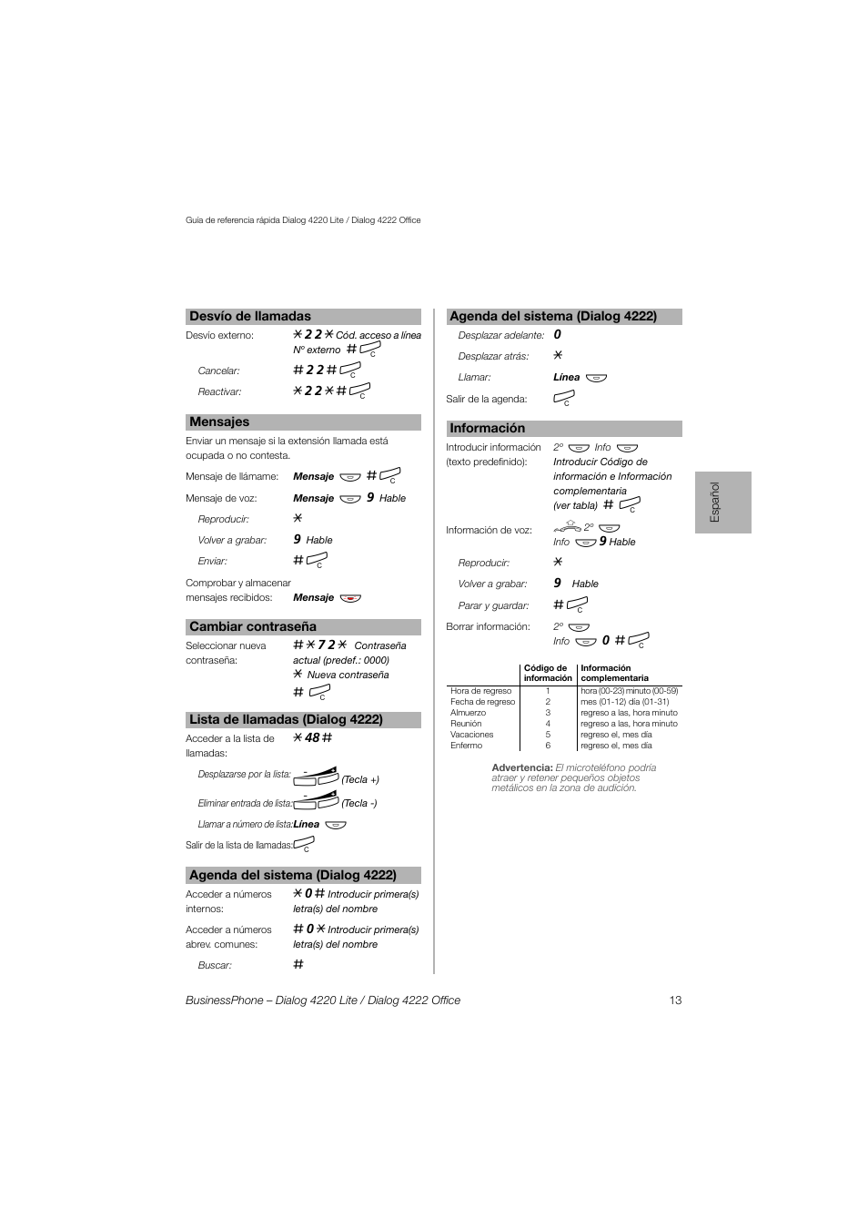 AASTRA 4222 Office for BusinessPhone Quick Reference Guide User Manual | Page 13 / 40