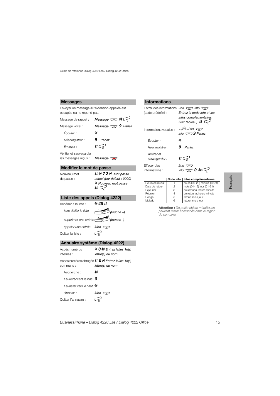 AASTRA 4222 Office for BusinessPhone Quick Reference Guide User Manual | Page 15 / 40