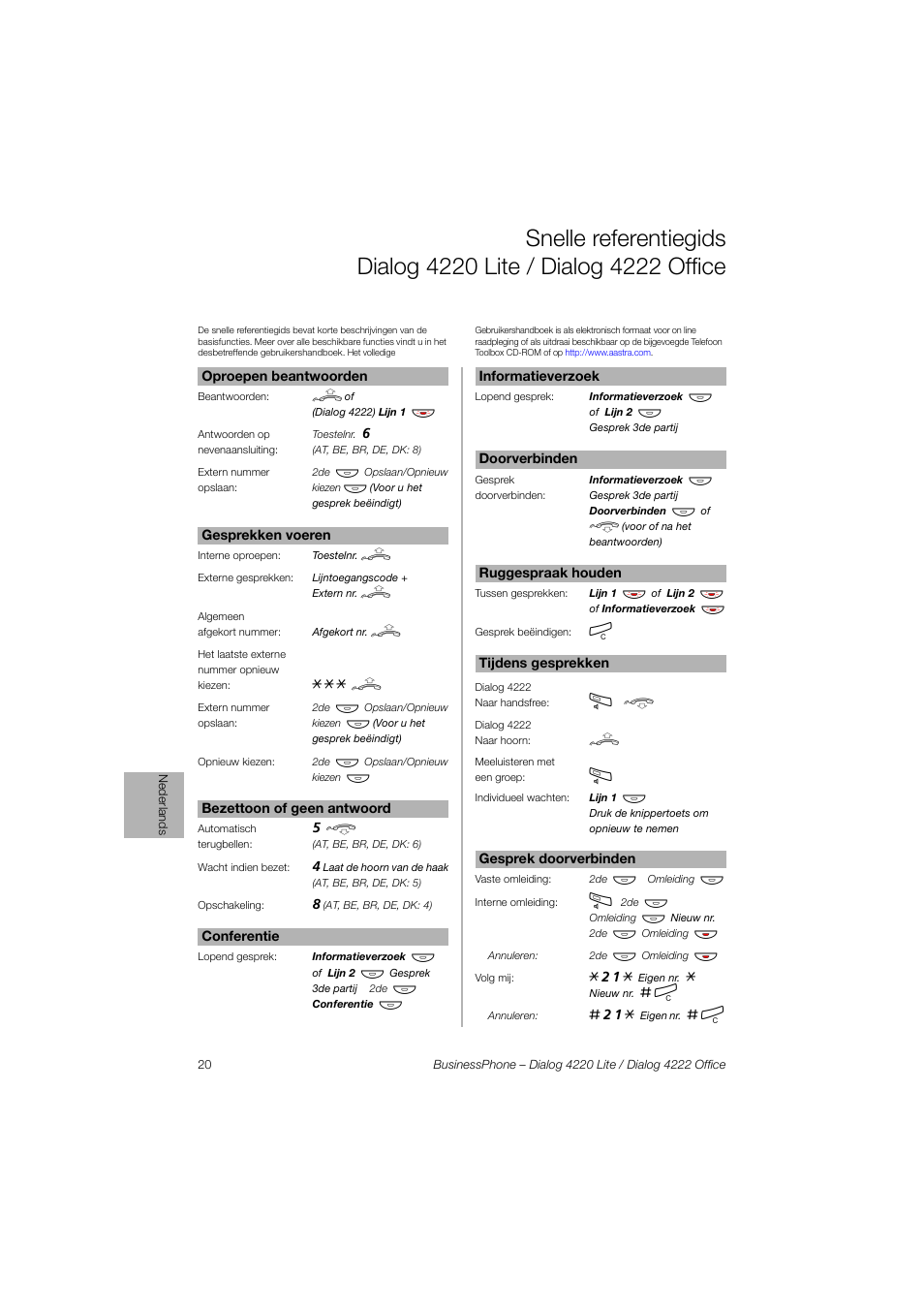 AASTRA 4222 Office for BusinessPhone Quick Reference Guide User Manual | Page 20 / 40