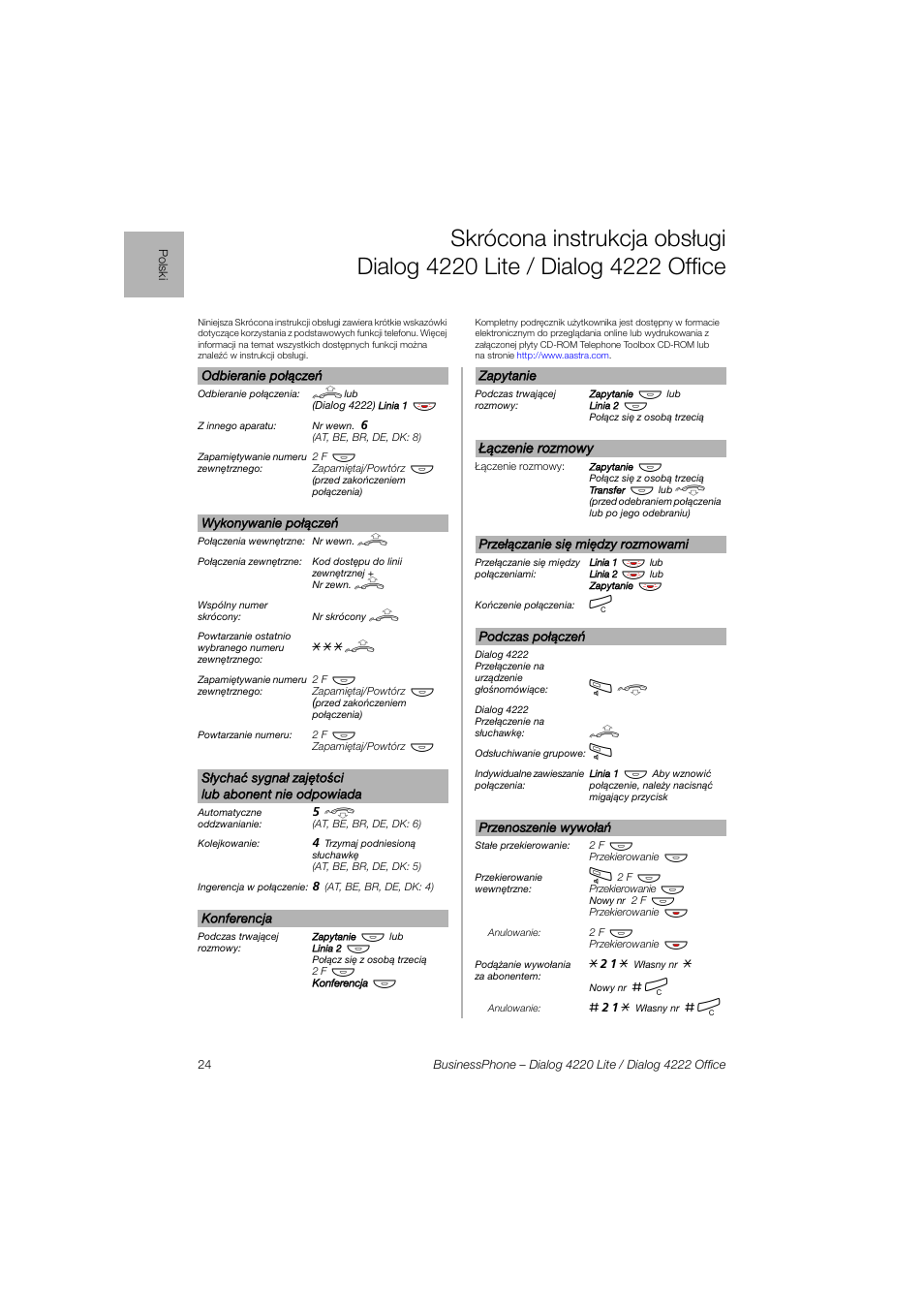 AASTRA 4222 Office for BusinessPhone Quick Reference Guide User Manual | Page 24 / 40