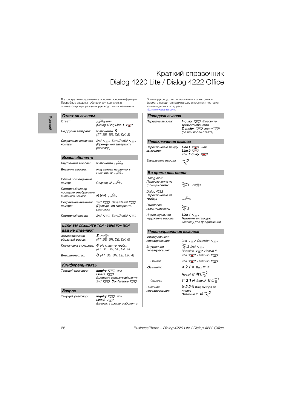 AASTRA 4222 Office for BusinessPhone Quick Reference Guide User Manual | Page 28 / 40