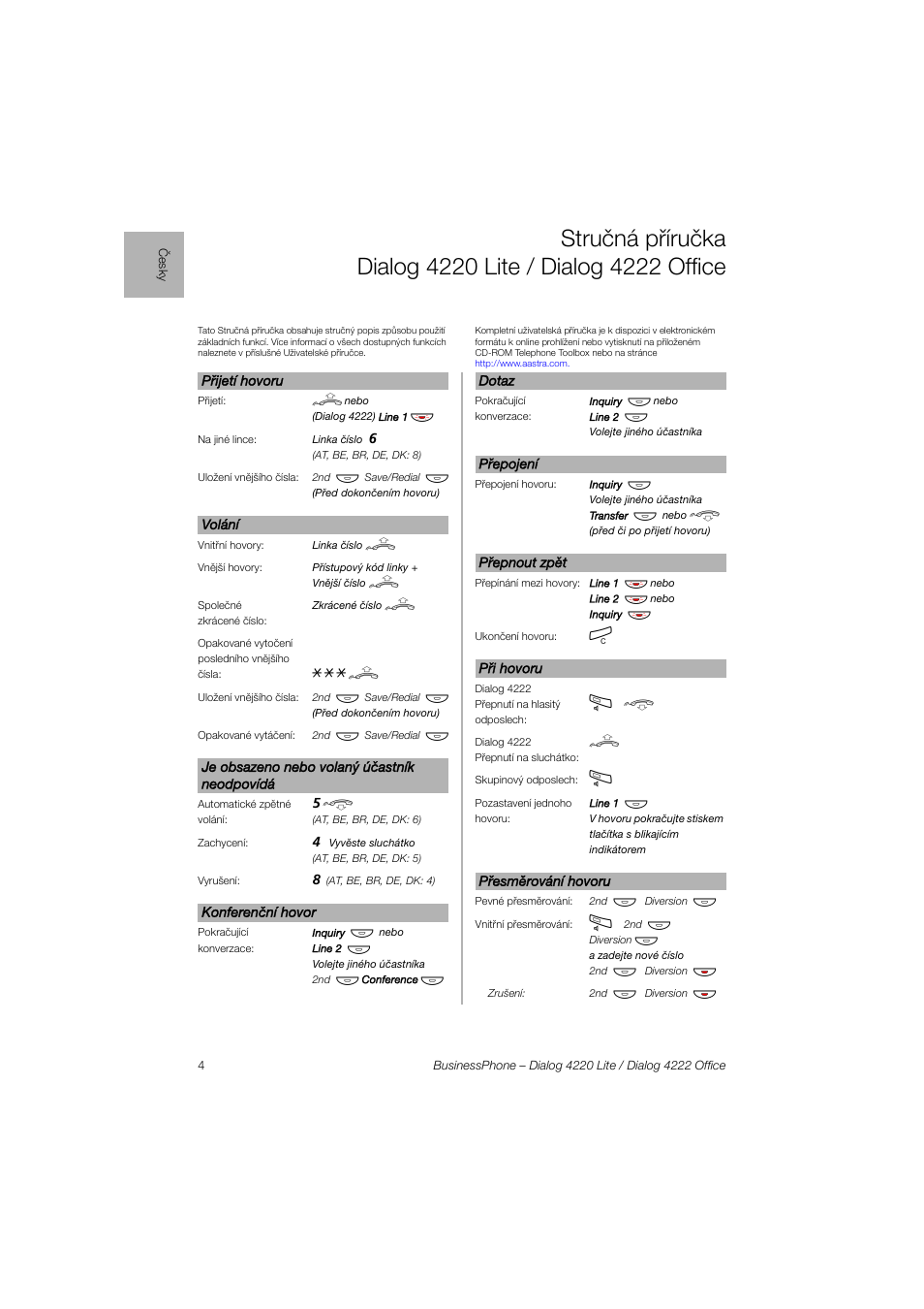 AASTRA 4222 Office for BusinessPhone Quick Reference Guide User Manual | Page 4 / 40