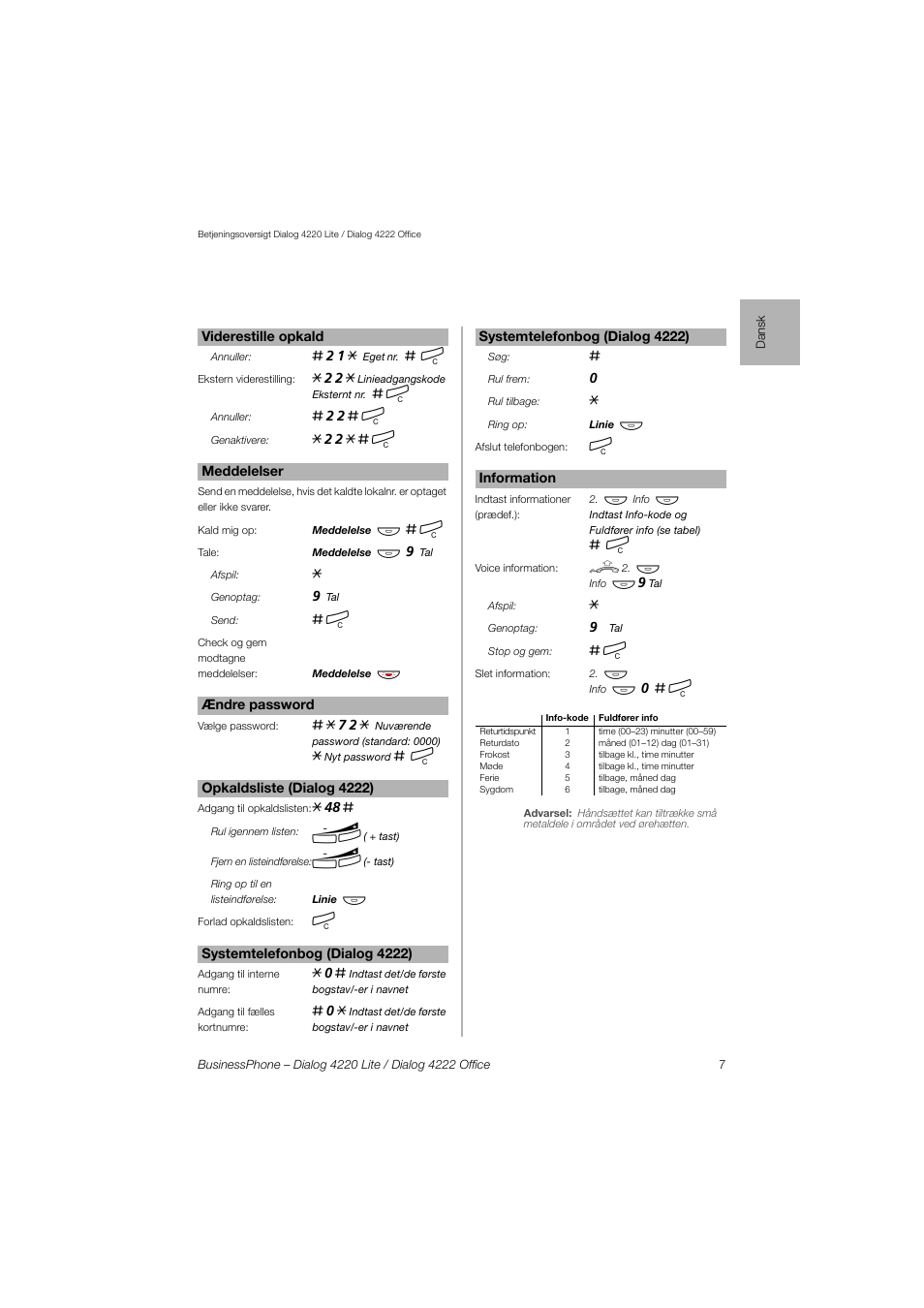 AASTRA 4222 Office for BusinessPhone Quick Reference Guide User Manual | Page 7 / 40