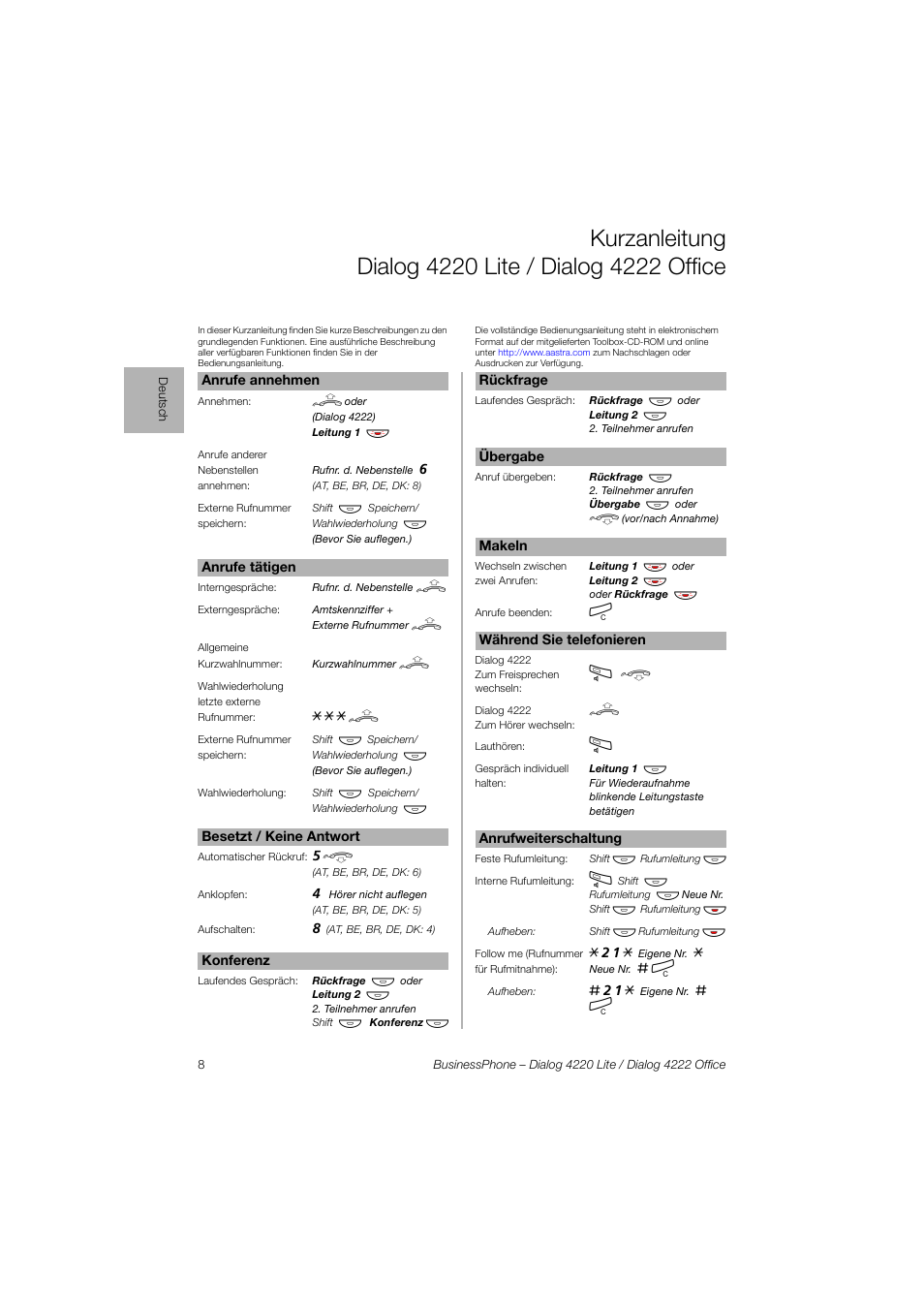 AASTRA 4222 Office for BusinessPhone Quick Reference Guide User Manual | Page 8 / 40
