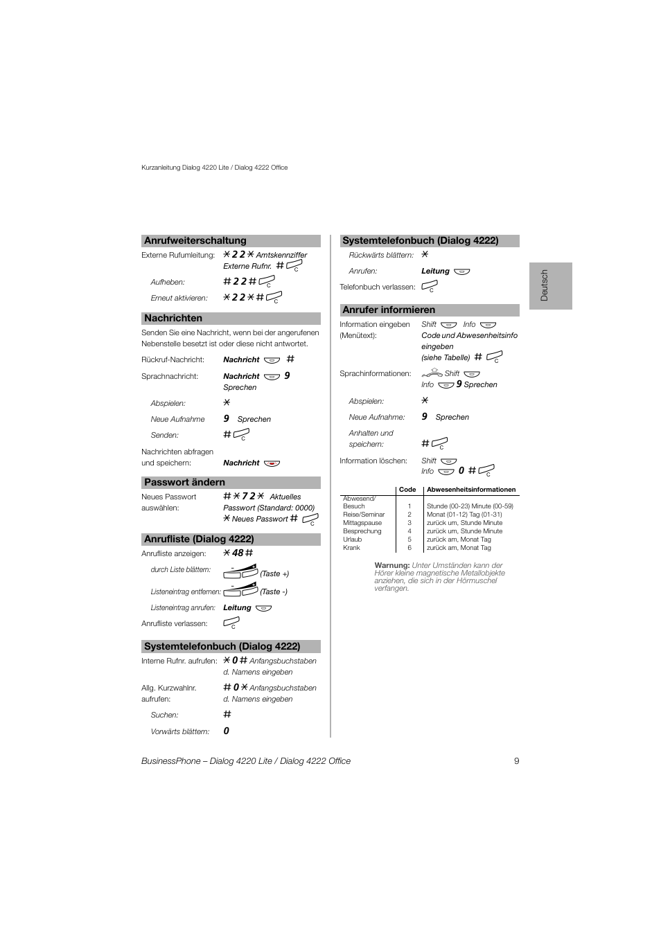 AASTRA 4222 Office for BusinessPhone Quick Reference Guide User Manual | Page 9 / 40