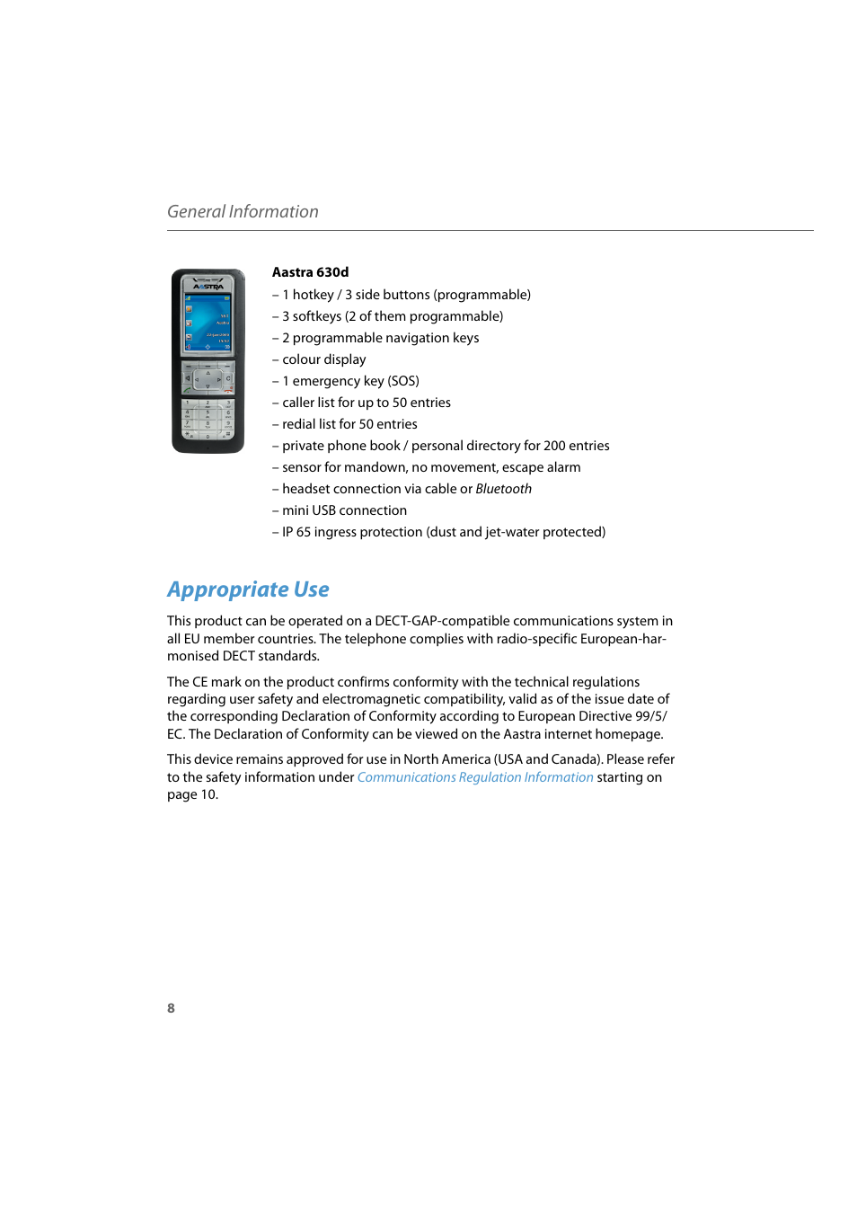 Appropriate use, General information | AASTRA 600d for Aastra 800 and OpenCom 100 User Guide EN User Manual | Page 10 / 164