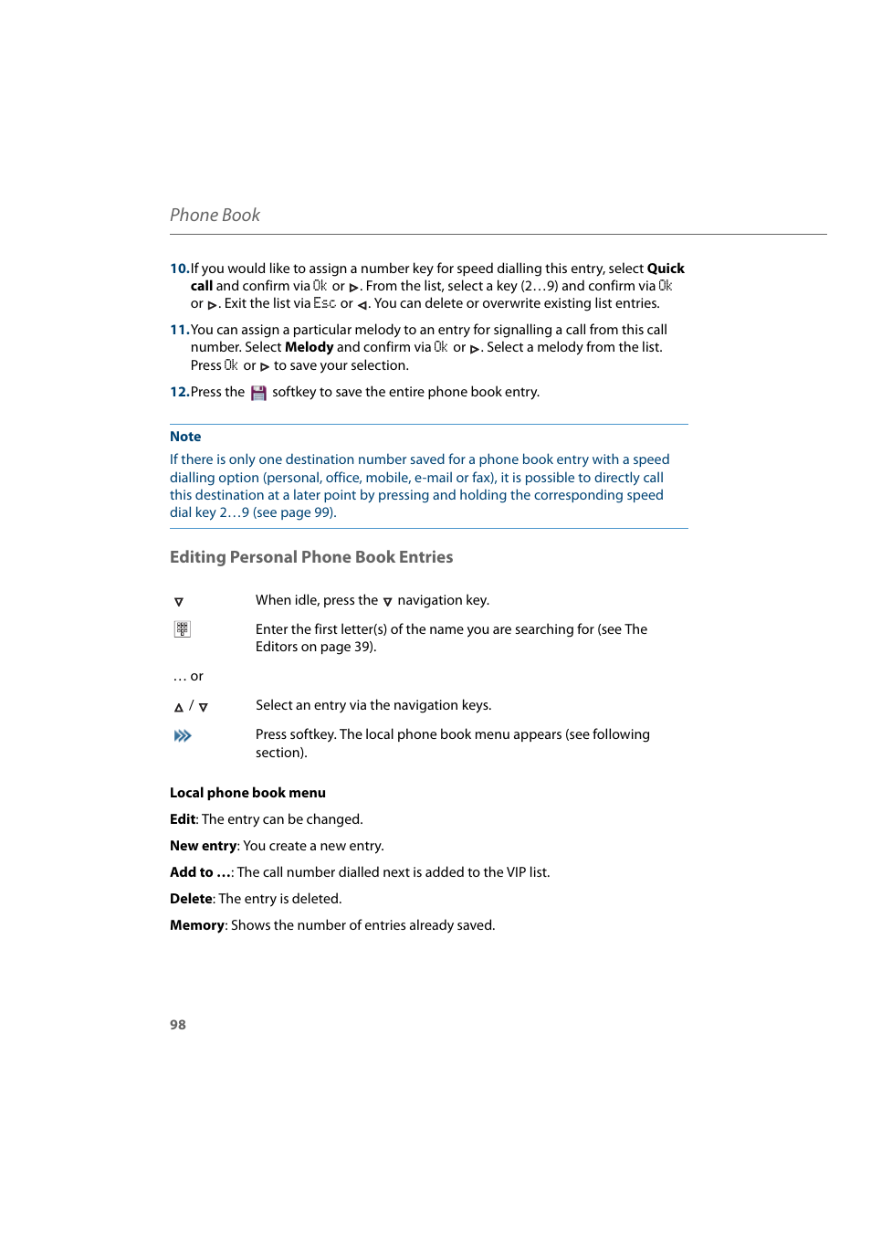 Editing personal phone book entries, Phone book | AASTRA 600d for Aastra 800 and OpenCom 100 User Guide EN User Manual | Page 100 / 164