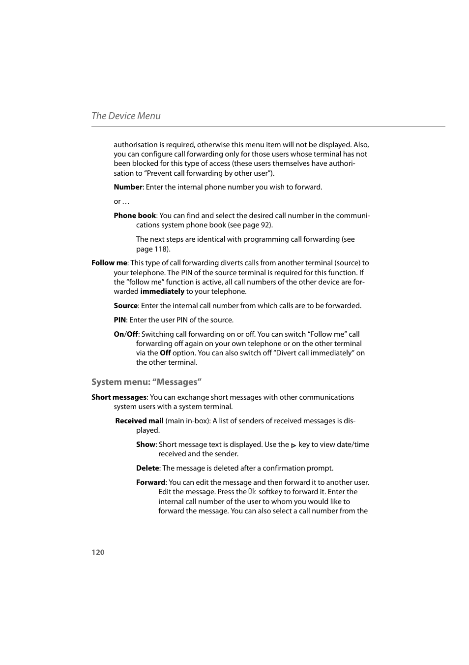 System menu: “messages, The menu system menu, Nu system menu: “messages | System menu: “messages” starting on, The device menu | AASTRA 600d for Aastra 800 and OpenCom 100 User Guide EN User Manual | Page 122 / 164