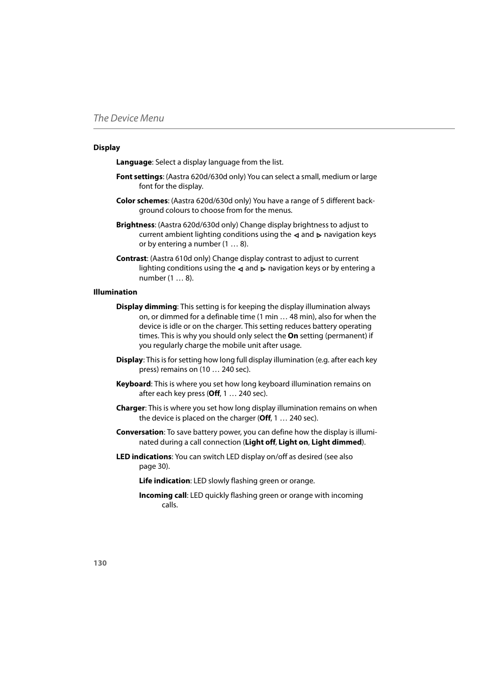 The device menu | AASTRA 600d for Aastra 800 and OpenCom 100 User Guide EN User Manual | Page 132 / 164