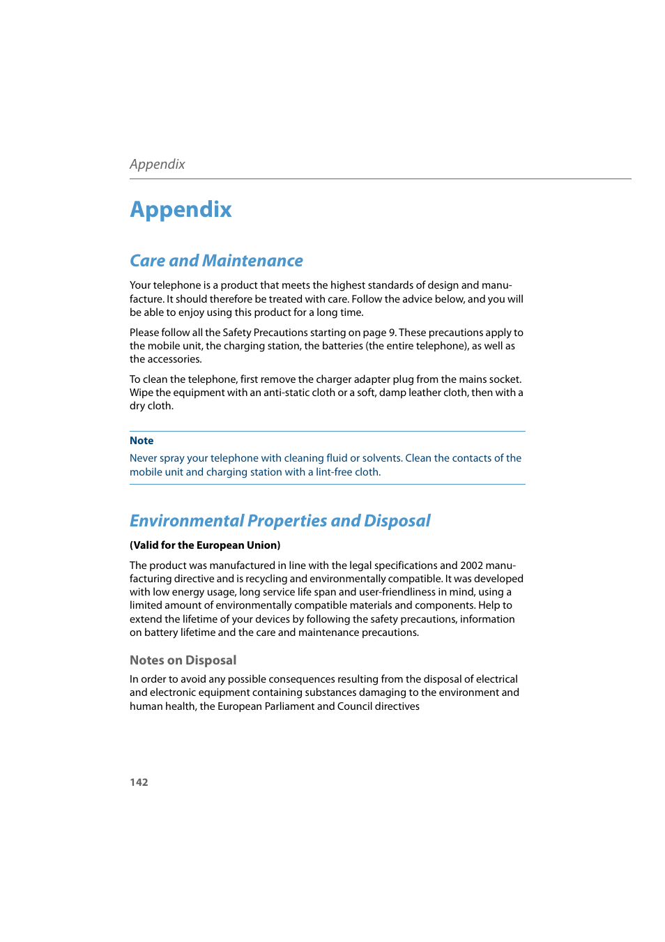 Appendix, Care and maintenance, Environmental properties and disposal | Notes on disposal | AASTRA 600d for Aastra 800 and OpenCom 100 User Guide EN User Manual | Page 144 / 164
