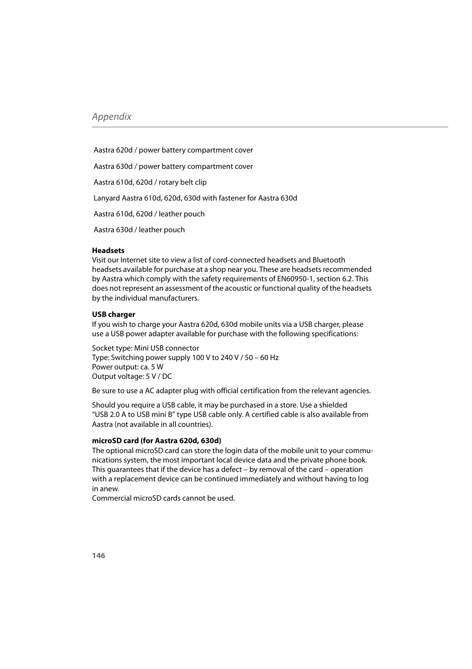 Appendix | AASTRA 600d for Aastra 800 and OpenCom 100 User Guide EN User Manual | Page 148 / 164