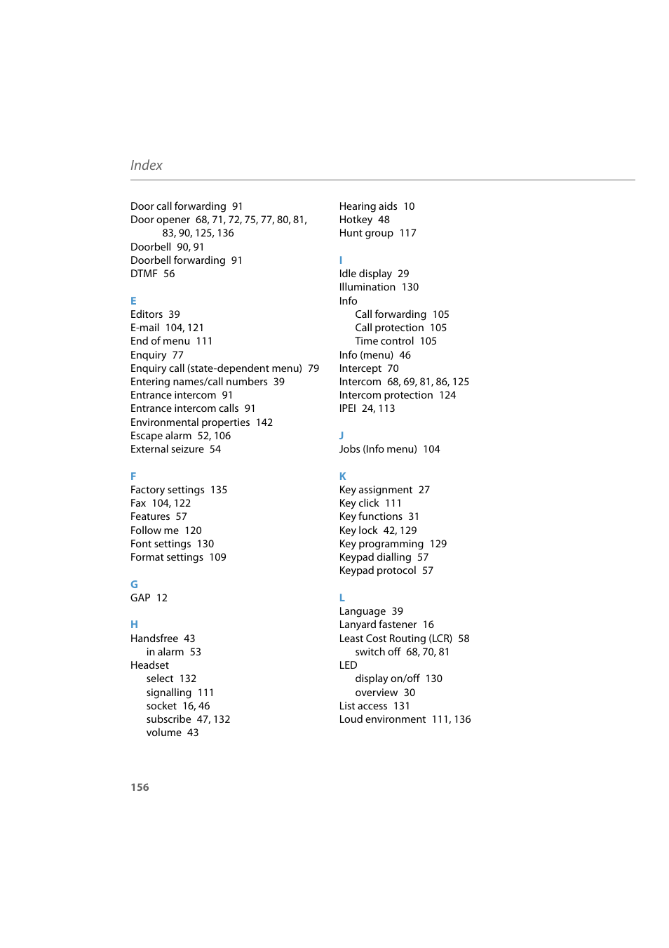 Index | AASTRA 600d for Aastra 800 and OpenCom 100 User Guide EN User Manual | Page 158 / 164