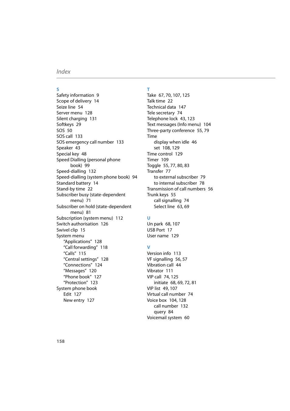 Index | AASTRA 600d for Aastra 800 and OpenCom 100 User Guide EN User Manual | Page 160 / 164