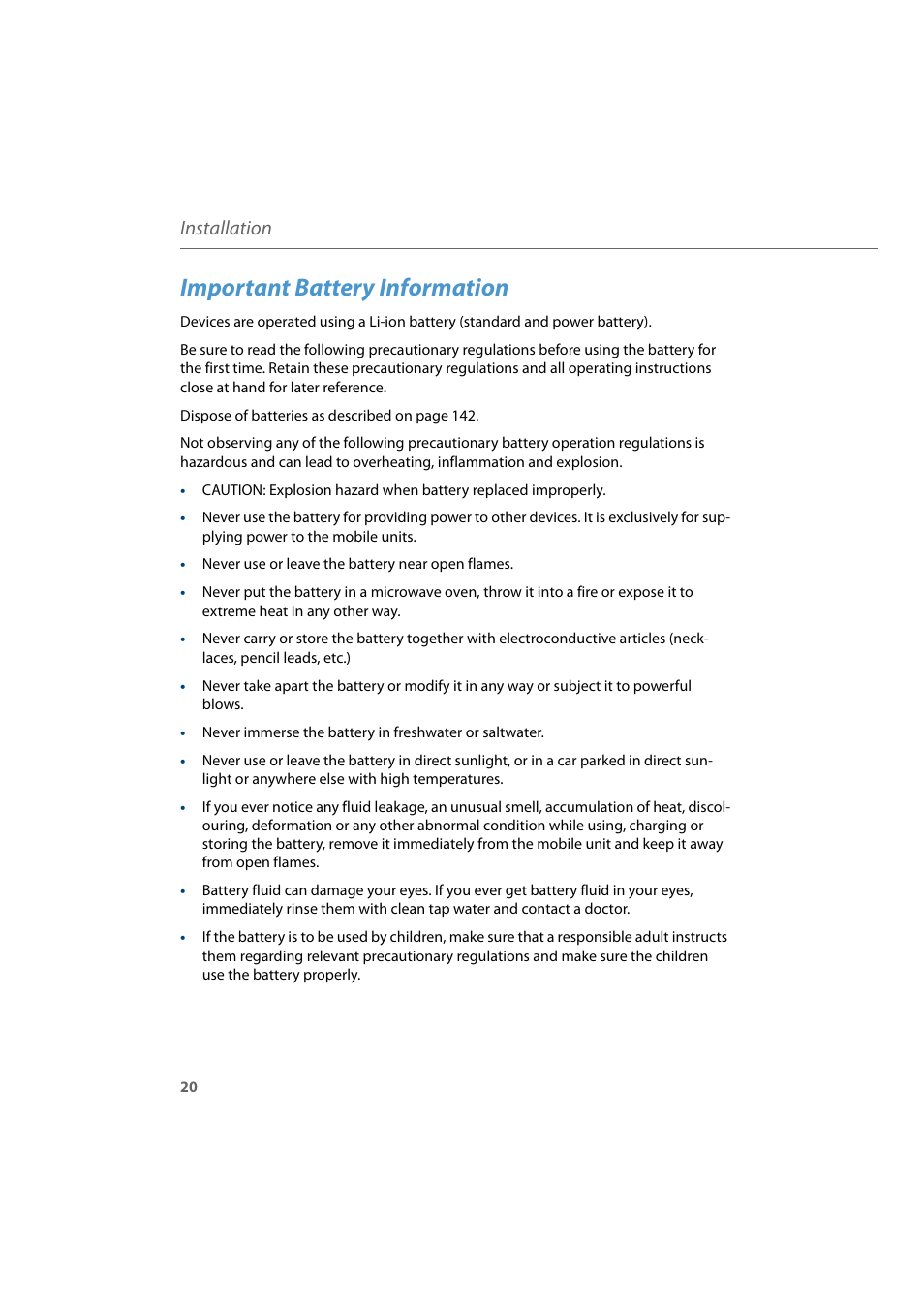 Important battery information, Installation | AASTRA 600d for Aastra 800 and OpenCom 100 User Guide EN User Manual | Page 22 / 164