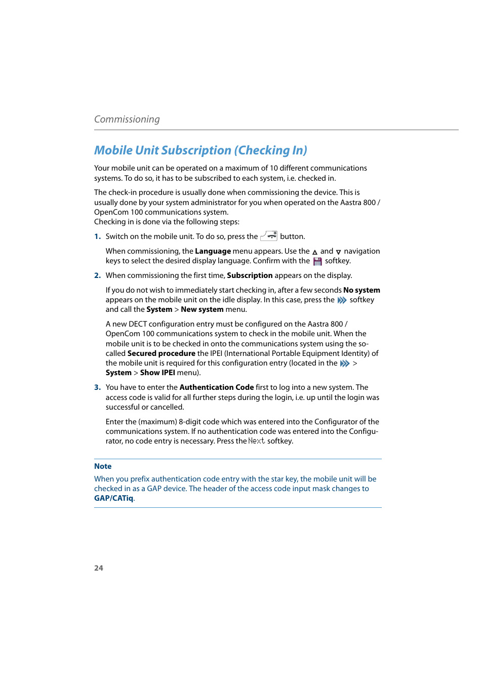Mobile unit subscription (checking in), Commissioning | AASTRA 600d for Aastra 800 and OpenCom 100 User Guide EN User Manual | Page 26 / 164