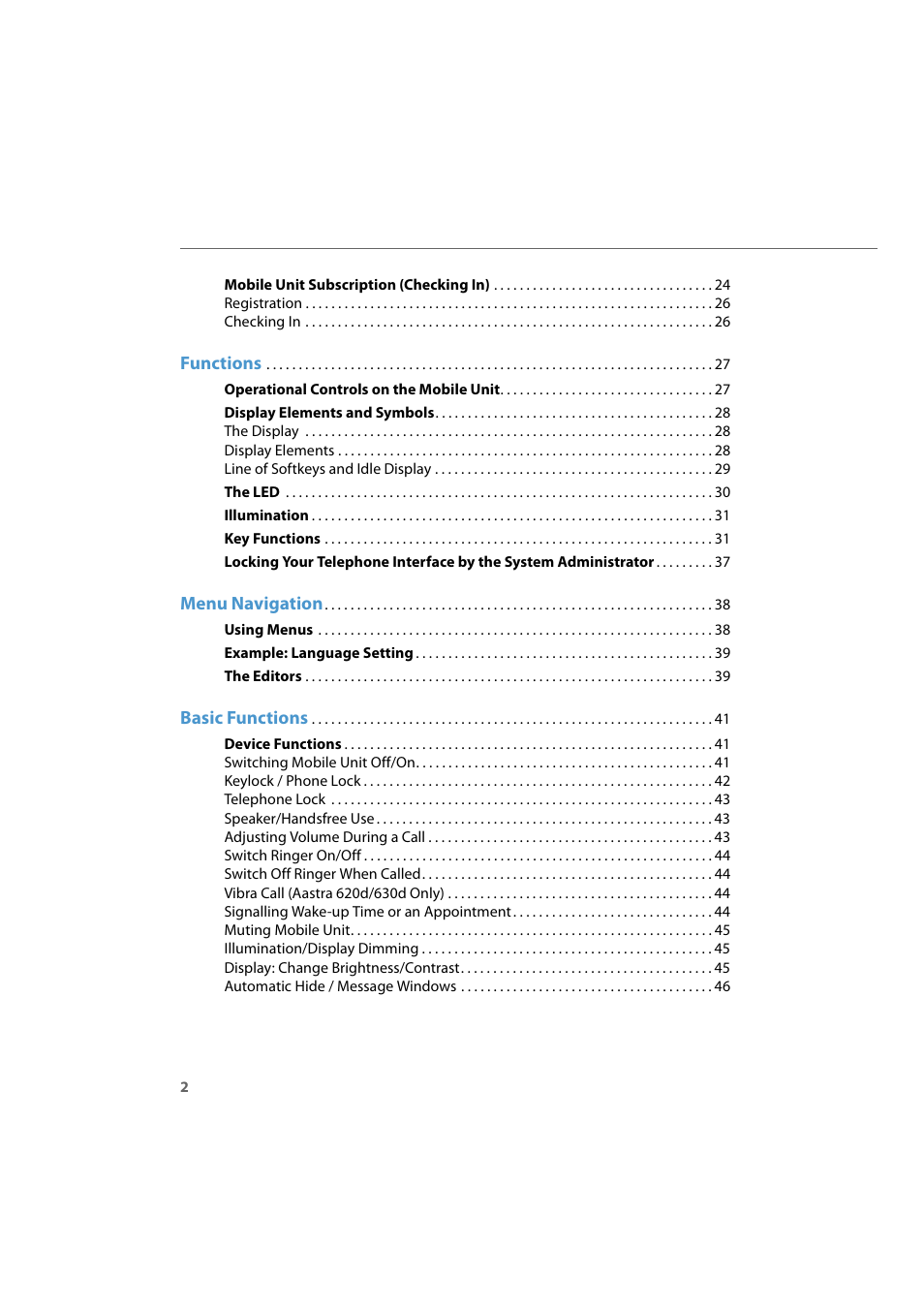 Functions, Menu navigation, Basic functions | AASTRA 600d for Aastra 800 and OpenCom 100 User Guide EN User Manual | Page 4 / 164