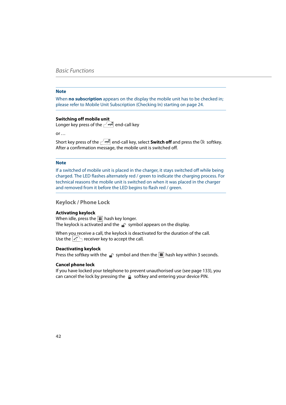 Keylock / phone lock, Basic functions | AASTRA 600d for Aastra 800 and OpenCom 100 User Guide EN User Manual | Page 44 / 164